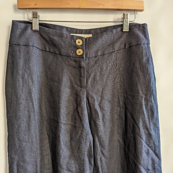 Michael Kors Wide Leg Linen Pants 2 Navy Blue Natural Fiber Dress Pant - Picture 3 of 10